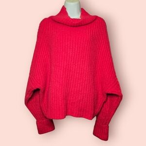 Maeve By Anthropologie Athena Cherry Red Cowl Neckline Pullover Knit Sweater Med